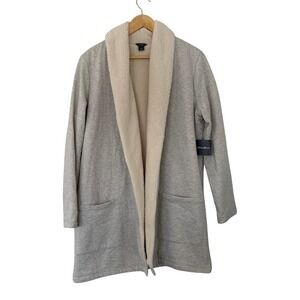 Eddie Bauer Gray Sherpa Collar Long Sleeve Fleece Lined Jacket NWT Women Large